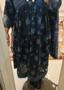 Navy Blue Printed Anarkali Suit Set