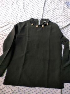 Black Georgette Straight Top With Neck Detailing