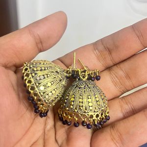 Jhumka Earrings Gold And blue