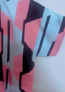 Geometric Abstract Print V-Neck Tunic Top - Pink,