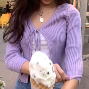 H&amp;M Lilac Ribbed Tie-Front Cardigan