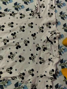 Heart Print Layered Dress With Micky Mouse Tshirt