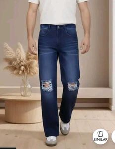 Shein Full Length Low Rise Mid Wash Distress Jeans