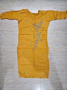 Yellow Embroidered Kurti