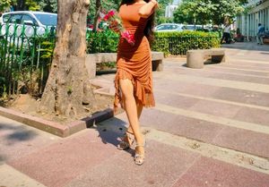 Chic Brown Ruffled Dress bodycone
