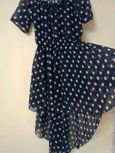 Blue White Dots.. Back Tail Dress For Beach