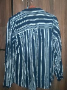 Navy Blue Striped Button-Down Shirt