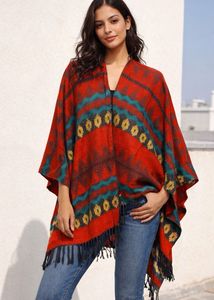 Boho Chic Red Poncho Wrap