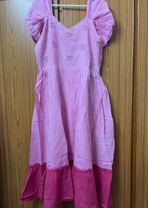 Pink Embroidered Cotton Dress - XL Size