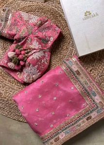 Pink Embroidered SAREE WITH UNSTITCHED BLOUSE