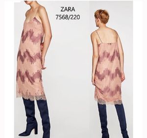 Zara Pink Mauve Delicate Lace Slip Midi Dress