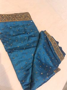 Teal Blue Embellished Saree