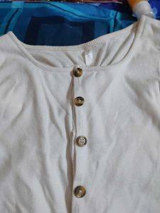 White Ribbed Crop Top with Buttons
