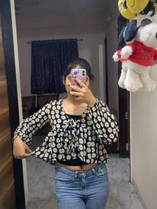 sunflower print flared top