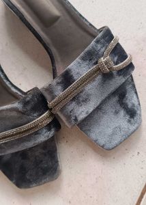 Grey Velvet Flats New
