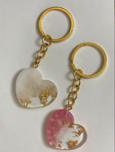 Heart Resin Keychains - Pink & White with Gold