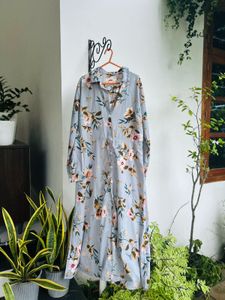 Floral Print Midi Shirt Dress with Long Sleeves