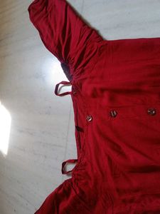 Red Off-Shoulder Kurti