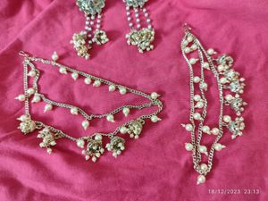 Bahubali Jhumka Earrings with Hair Chain