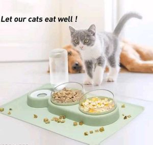 Pet Double Bowls 2 Food Bowl 1 Water Feeder