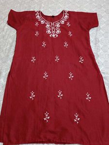 Red Kurta With Embroidery White