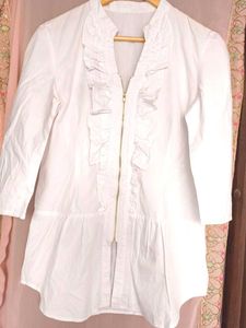 White Ruffle Detail Top