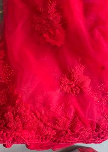 Red Embroidered Net Saree