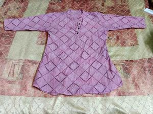 Graceful Lilac Printed Cotton Kurti | Handblock