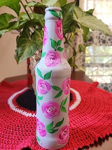 Handpainted Floral Bottle Art
