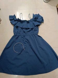 Blue Off-Shoulder Mini Dress
