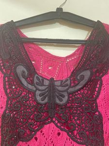 Pink Knit Top with Butterfly Detail