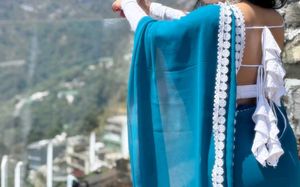 Elegant Blue Saree with Ruffle Blouse