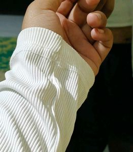 Corset Like Tie White Ribbed Full Sleeve Top~