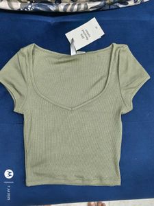Light Blue And Green Ribbed Crop Top Combo