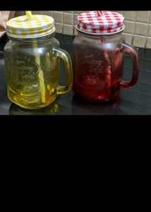 Glass Mason Jar with Straws &amp; Lids