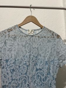 Blue Scalloped hem with Center slit dress