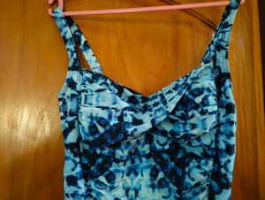 Blue Patterned Bustier Top