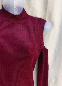 Burgundy Cold Shoulder Knit Top