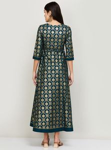 Women Printed Keyhole Neck Fit and Flare Dress