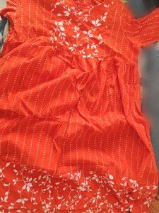 Elegant Orange Printed Kurta/Dress 4XL
