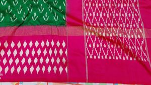 Green &amp; Pink Ikat Saree