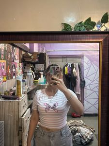 White Graphic Crop Top