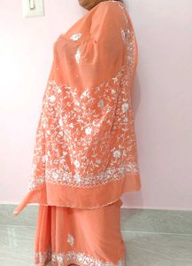 Peach Embroidered Fancy Saree With Stitched Blouse