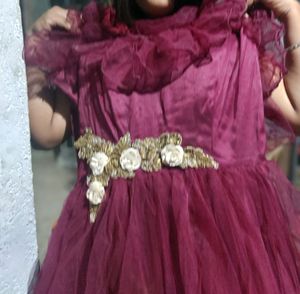Dark Wine Colour Designer Long frock net