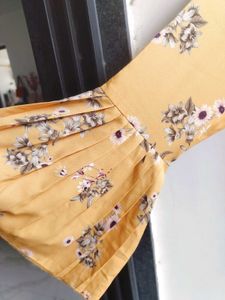 Mustard Floral Printed Top With Bell Sleeves