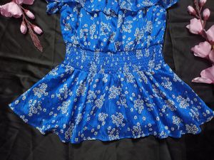 Cerulean Blue Peplum Printed Top