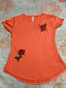 Orange Rose Patch T-Shirt 🧡