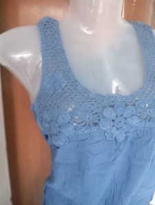 Blue Crochet Detail Top