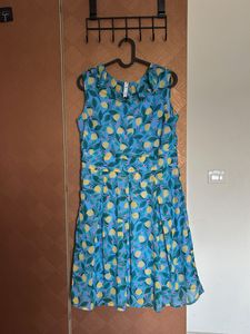 Blue Lemon Print Sleeveless Dress