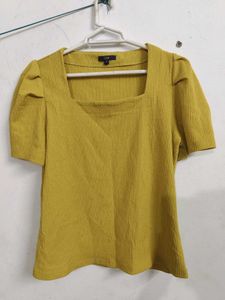 Olive Green Square Neck Puff Sleeve Top